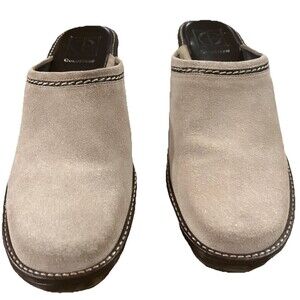 Cole Haan Elyssa II Suede Clogs Slip-On Putty Colored Contrasting Trim 7.5